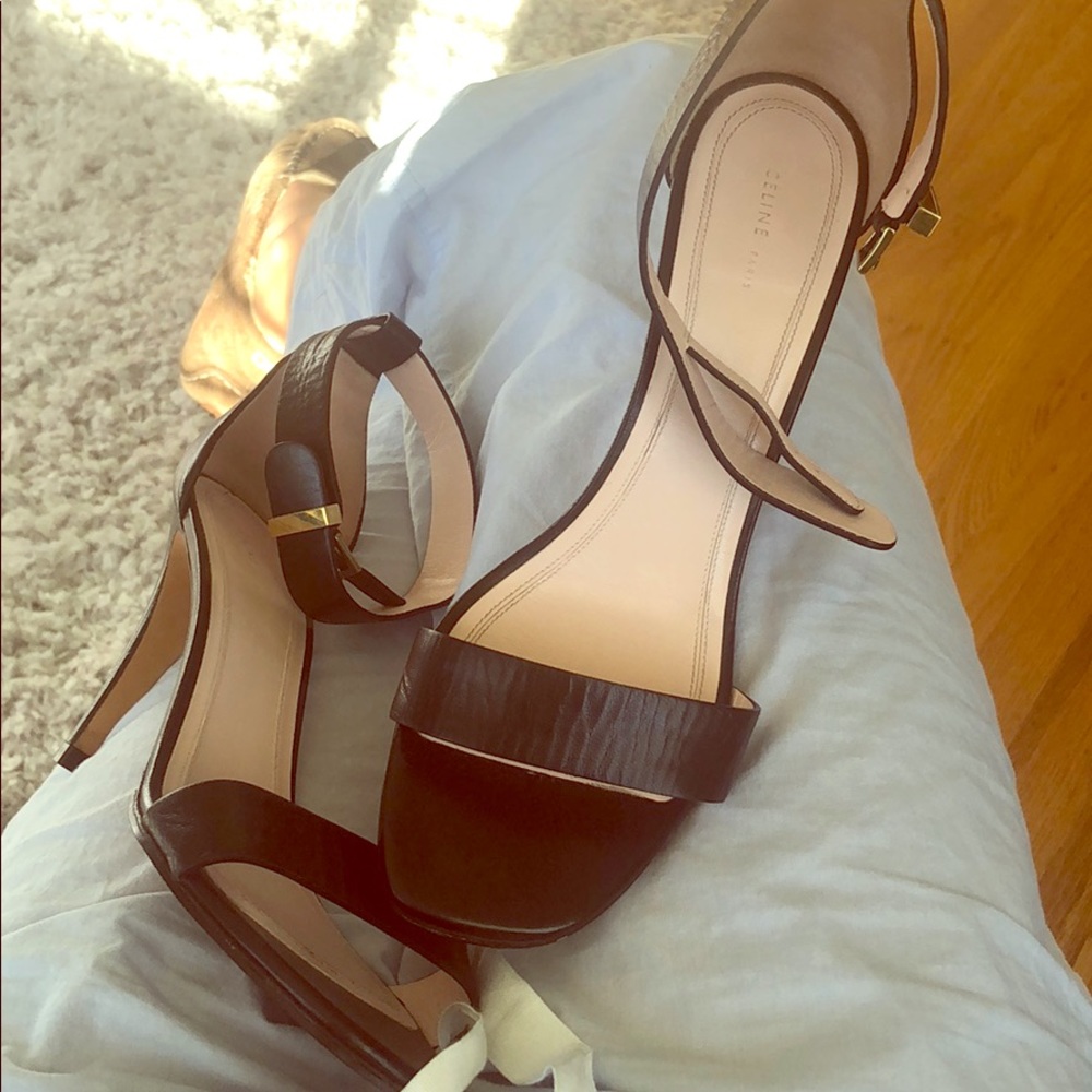 Celine black ankle strap heel